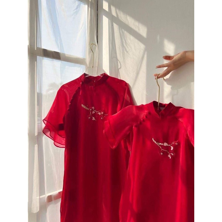 ÁO DÀI MỘC MIÊN MẸ & BÉ HOA MAI KẾT HẠT SIÊU HÓT