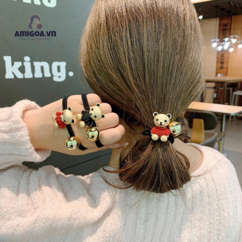✨✨Dây cột tóc hình chú gấu áo màu đen/ đỏ xinh xắn đơn giản dành cho nữ