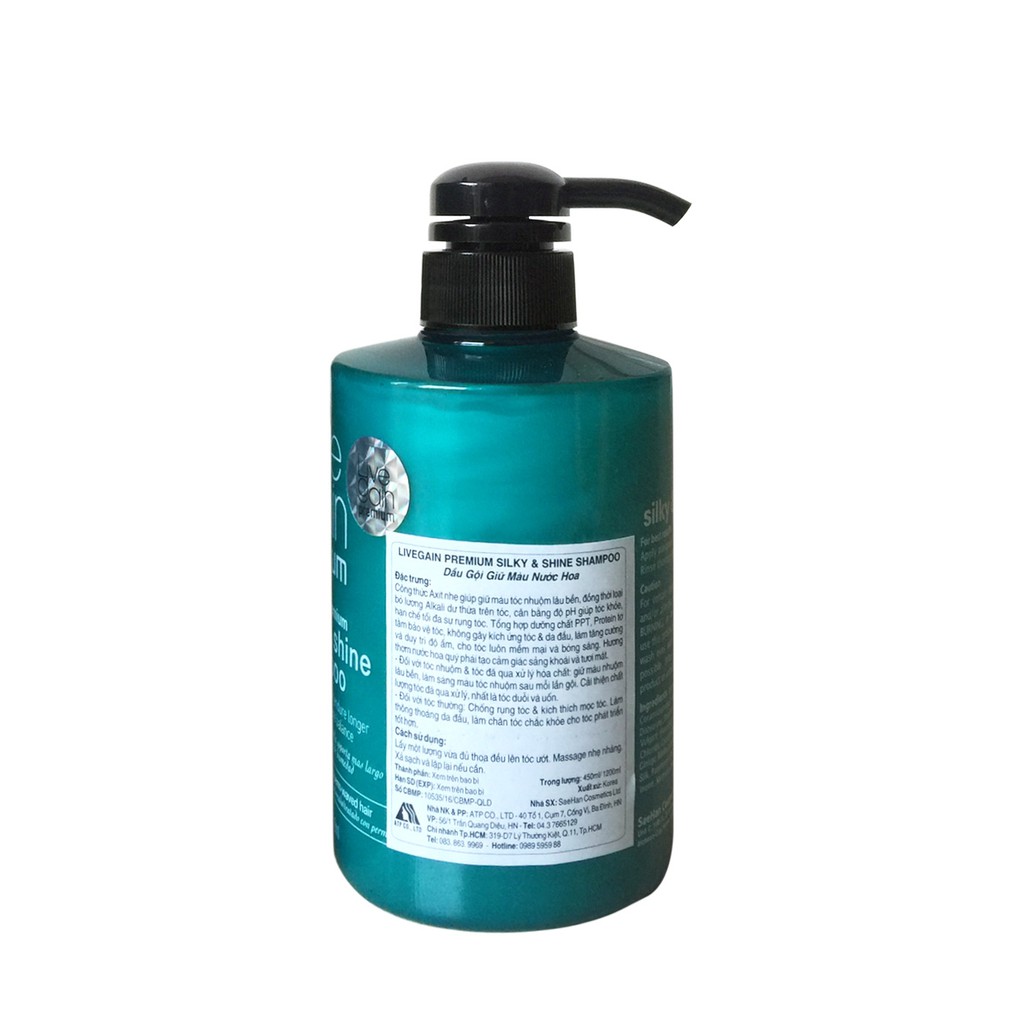 Dầu gội giữ màu nước hoa Livegain Premium Silky &amp; Shine Shampoo 450ml Hàn Quốc - mỹ phẩm ola