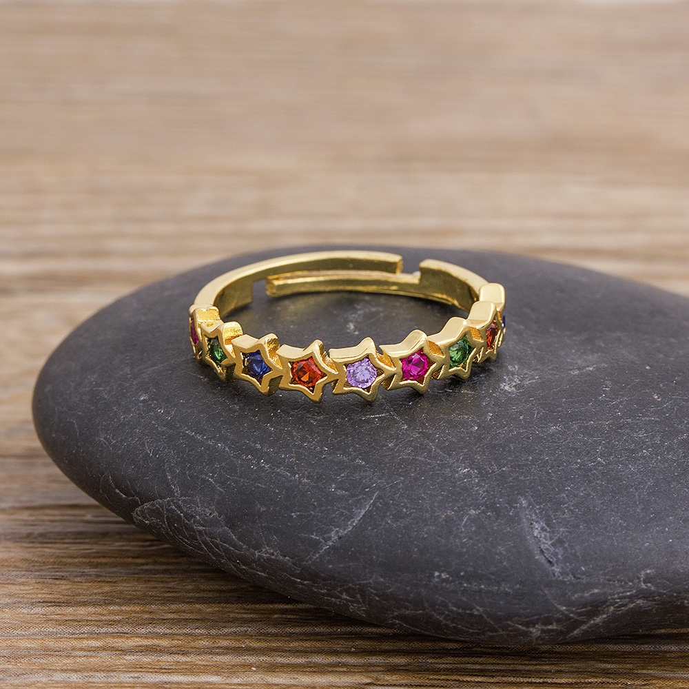 Nhẫn Hình Ngôi Sao Đính Đá Zircon Nhiều Màu Sắc Thời Trang