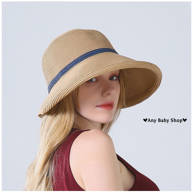 Mũ cói đi chơi, đi biển uốn vành đính dây nơ 5 màu sang chảnh- gấp gọn được (hàng có sẵn) ❣❣