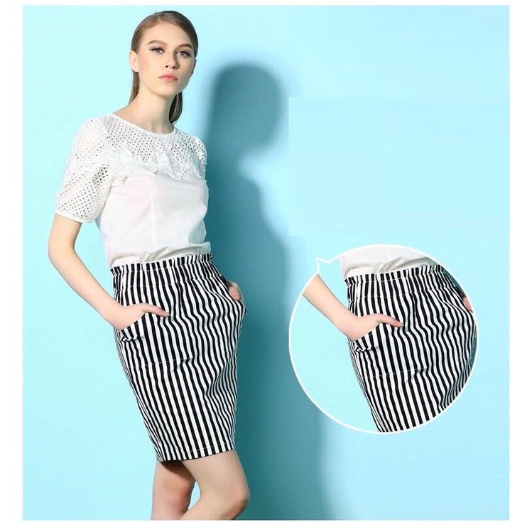 XY746 - Chân váy kẻ sọc lưng thun nữ hè hàng nhập