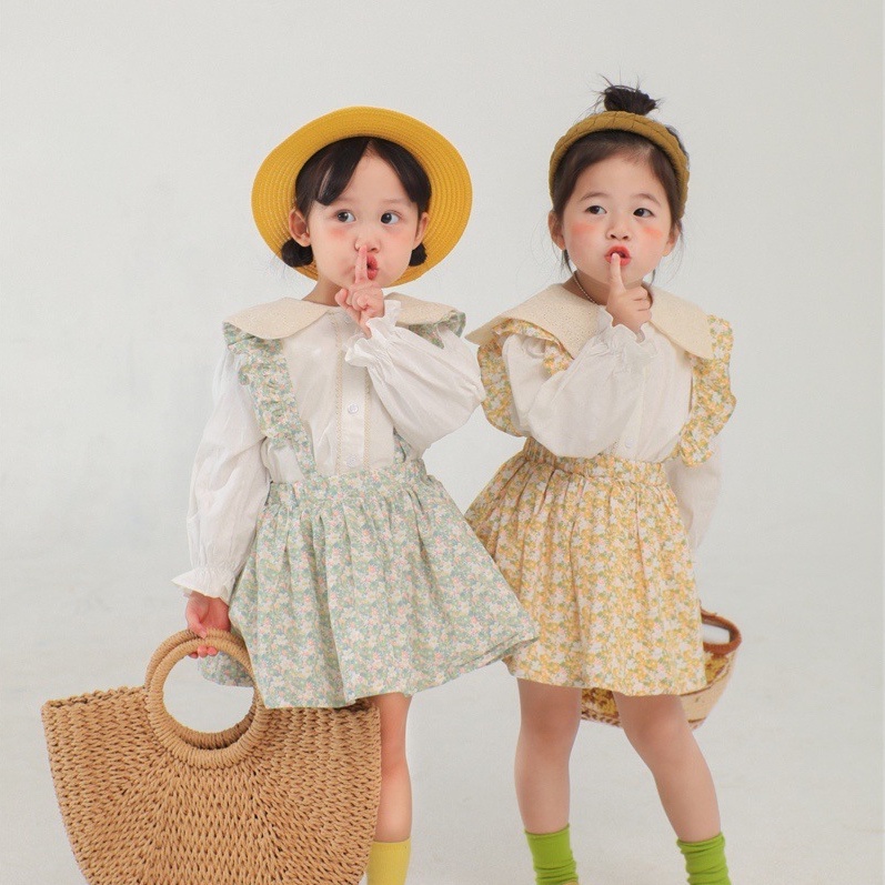Set Áo Sơ Mi Trắng + Váy Yếm Công Chúa Cho Bé Gái
