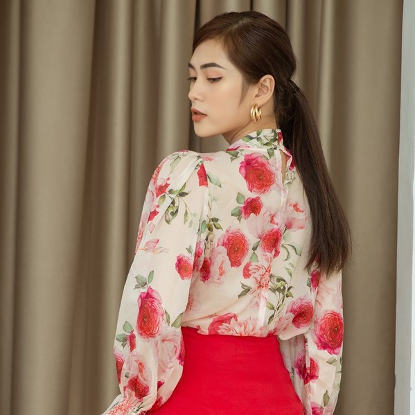Áo voan tay dài VANIA - A20078 hoa tiết hoa sang trọng