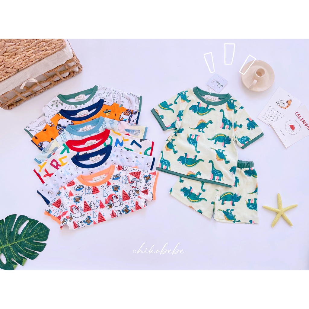 Bộ thun đùi Chikobebe kids họa tiết cá tính phối viền màu style bảng màu 3