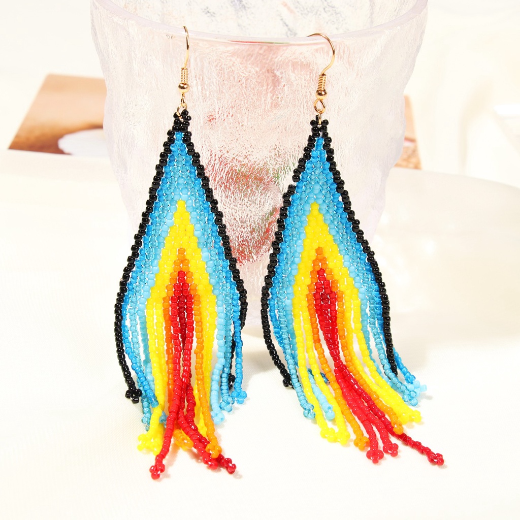 💎OKDEALS💎 Women Bohemian Folk Style Retro Tassel Long Earring Gift Fringe Dangle Long Beaded Party Bead Tribal Weave Individual package Handmade/Multicolor