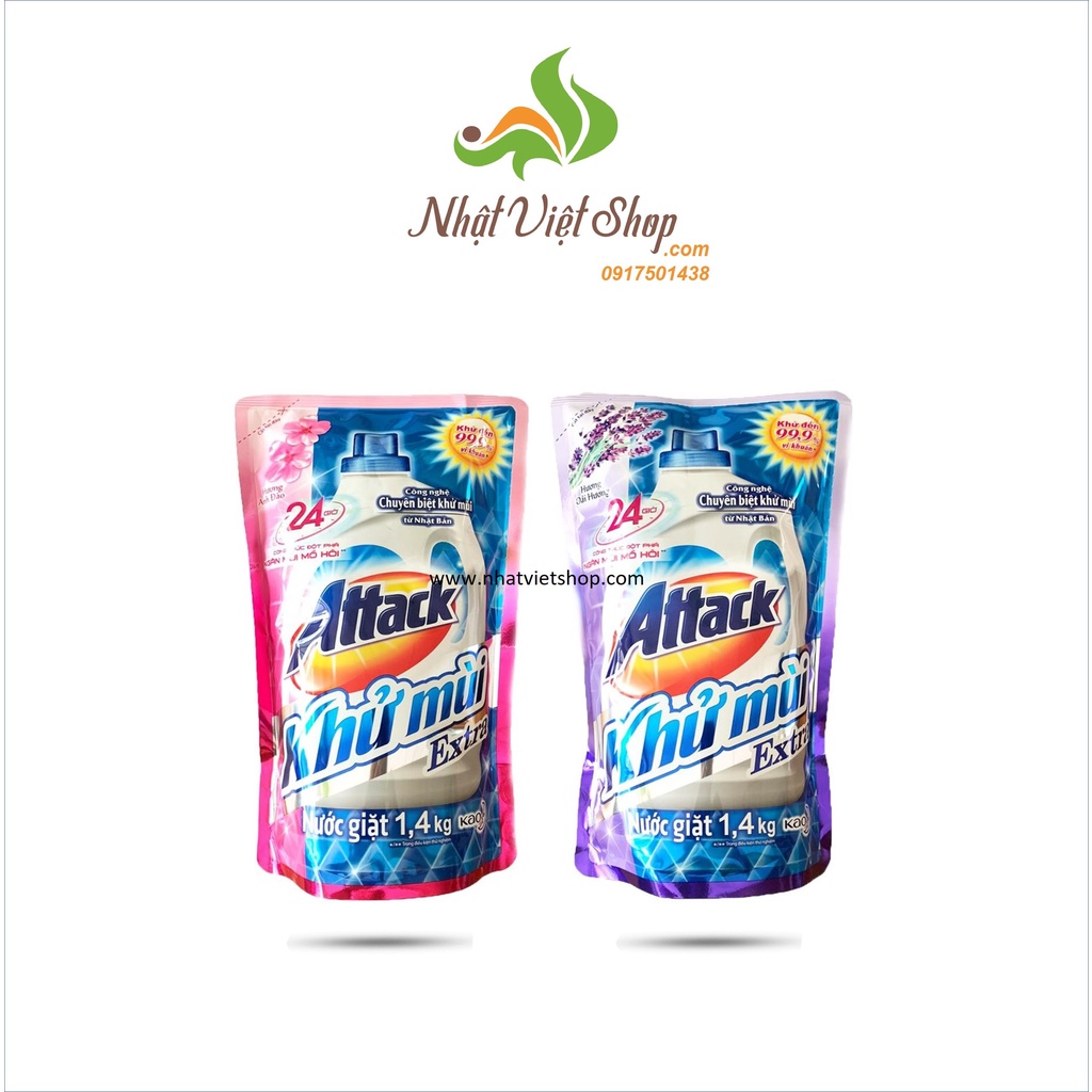 Nước giặt Attack Khử Mùi Extra hương hoa 1.4L