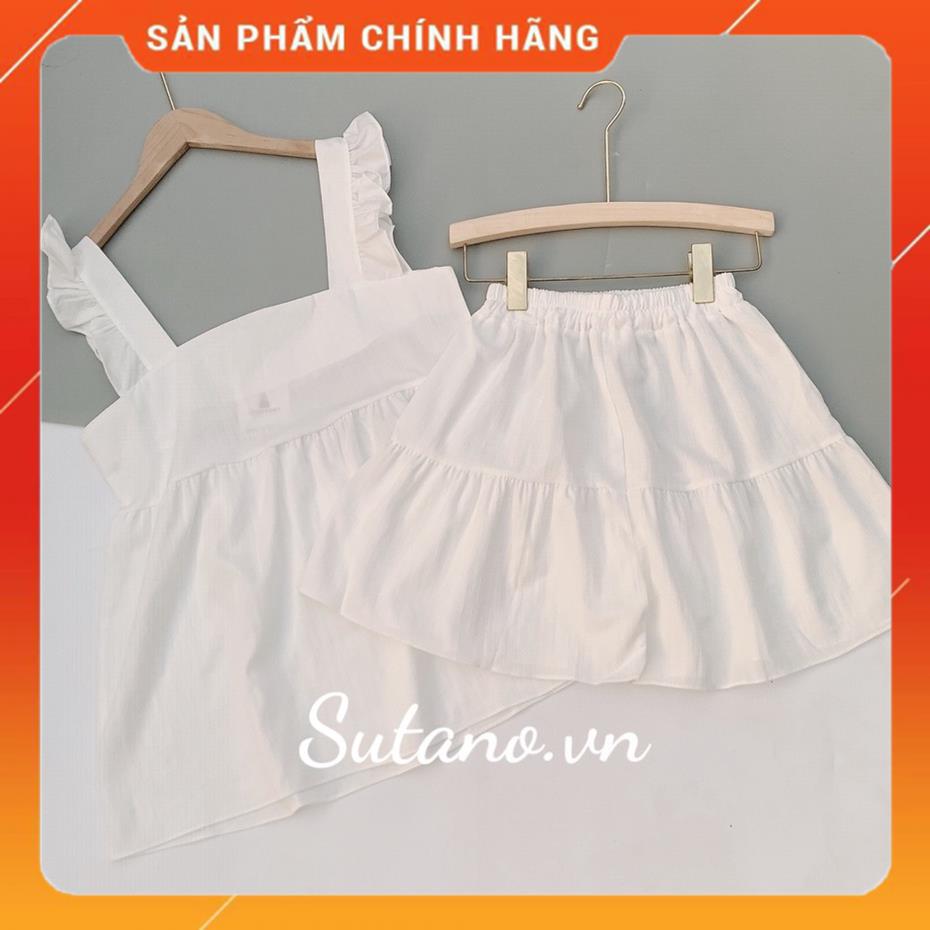 Bộ đũi mặc nhà nữ mùa hè áo dây cộc tay Cánh Tiên quần giả váy sang chảnh xinh đẹp thời trang LACO11