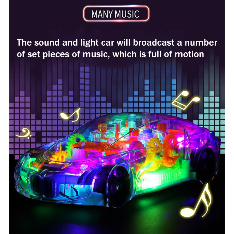 newest Electric Transparent Gear Led Light Music Car Model Kids Educational Toy kid boy Gift