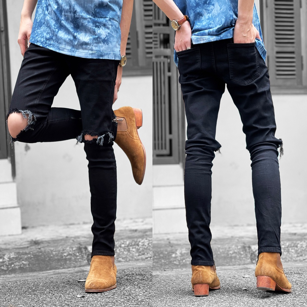 Quần Jean Nam Rách Gối, dáng skinny Lexuza 093