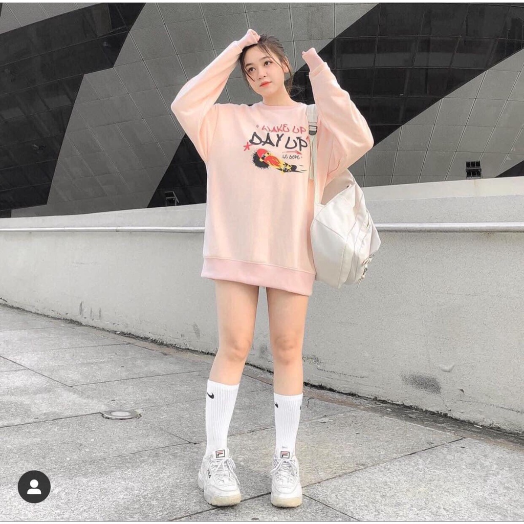 Áo Sweater nữ Nỉ Bông chất dày đẹp Unisex Nam Nữ DAYUP Phi Hành Gia form rộng, áo sweater thu đông tay bồng