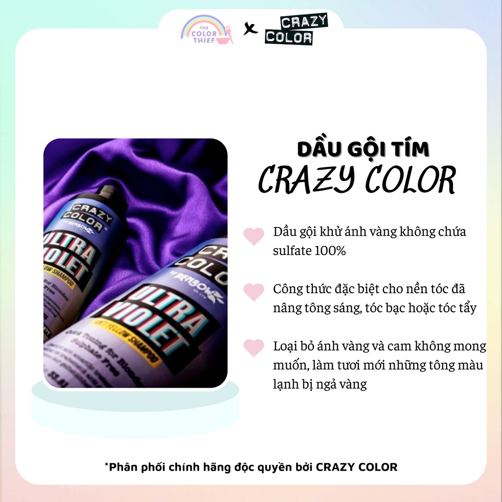 Dầu gội tím Crazy Color Ultra Violet khử ánh vàng cho tóc tẩy - The Color Thief