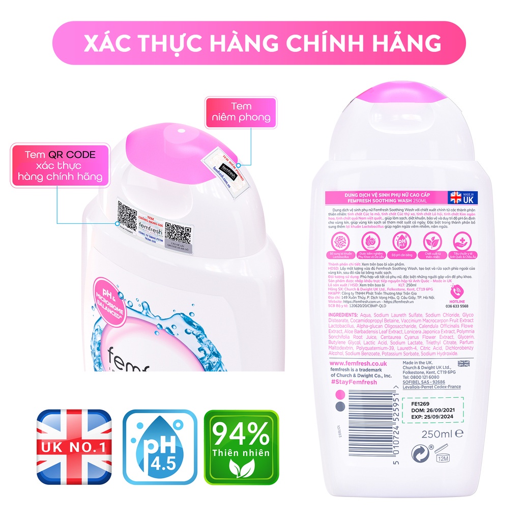 Combo Femfresh hồng Soothing Wash Optibac hỗ trợ giảm vi.êm phục hồi giúp vùng kín giúp sạch thơm tươi mới nhập khẩu Anh