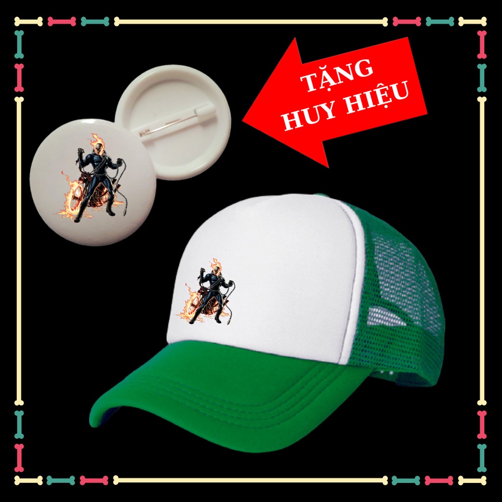 Nón lưỡi trai in hình Ma tốc độ Ghost Rider cho trẻ em Tặng HUY HIỆU Ma tốc độ cho bé