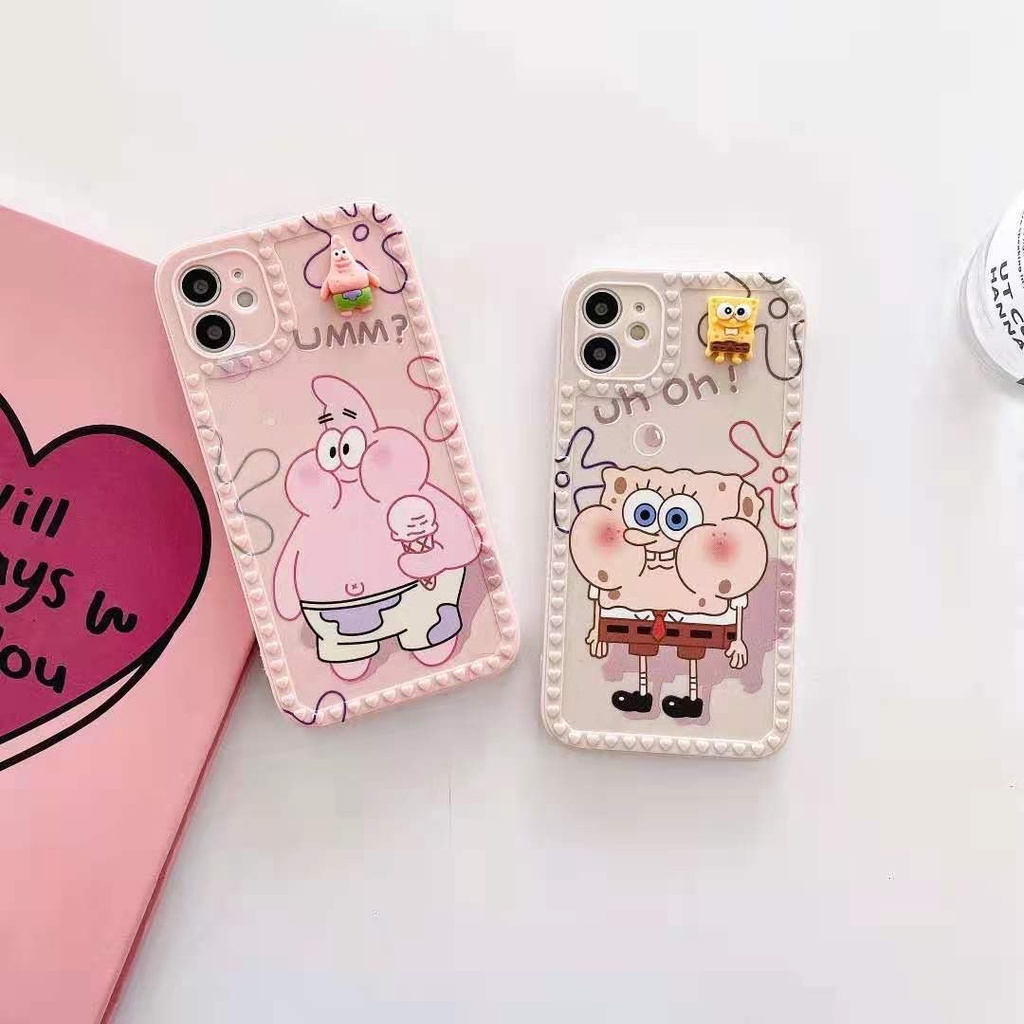 Ốp lưng iphone viền tim Bọt Biển gắn charm 6/6s/6plus/ 6splus/7plus/8plus/x/xs/11/12/pro/max/plus/promax