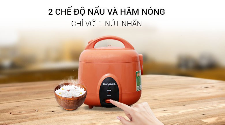 Nồi cơm điện Kangaroo 1.2 lít KG826S Chính Hãng- Lòng nồi 2 lớp, dày 2 mm, phủ chống dính- BH 12 tháng