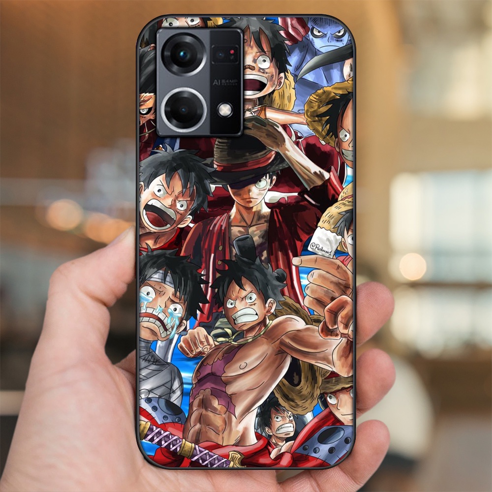 Ốp lưng Oppo Reno 8 4G viền đen in hình Luffy One Piece