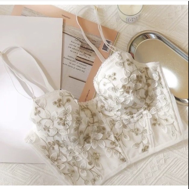 Áo Corset Cổ Điển Đệm Mỏng Có Gọng Nâng Ngực Sexy, Sét Bra Họa Tiết Hoa Thêu Nổi Đơn Giản Màu Trắng Sang Trọng | BigBuy360 - bigbuy360.vn