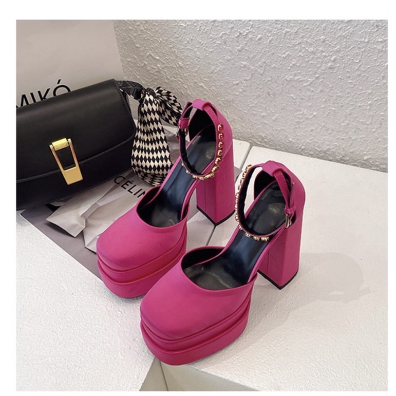 ORDER _ Giày cao gót nữ da phi lụa đế trụ 14cm siêu tôn đáng