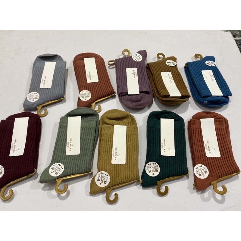 Sỉ 10 đôi tất cổ cao trơn nhiều màu, vớ vintage