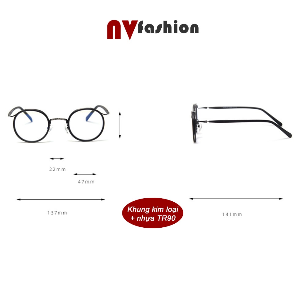 Gọng kính nữ tròn Retro NVfashion S22105, kính chống ánh sáng xanh