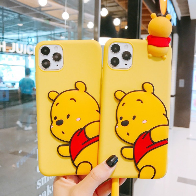 OPPO A52 A72 Ace2 Reno 10X Zoom Ace F11 F9 Pro F5 F7 F3 F1 Plus A73 A83 A71 A71K A59 F1S A57 A39 A37 Cartoon Winnie the Pooh Soft TPU + Papa Strap Phone Case