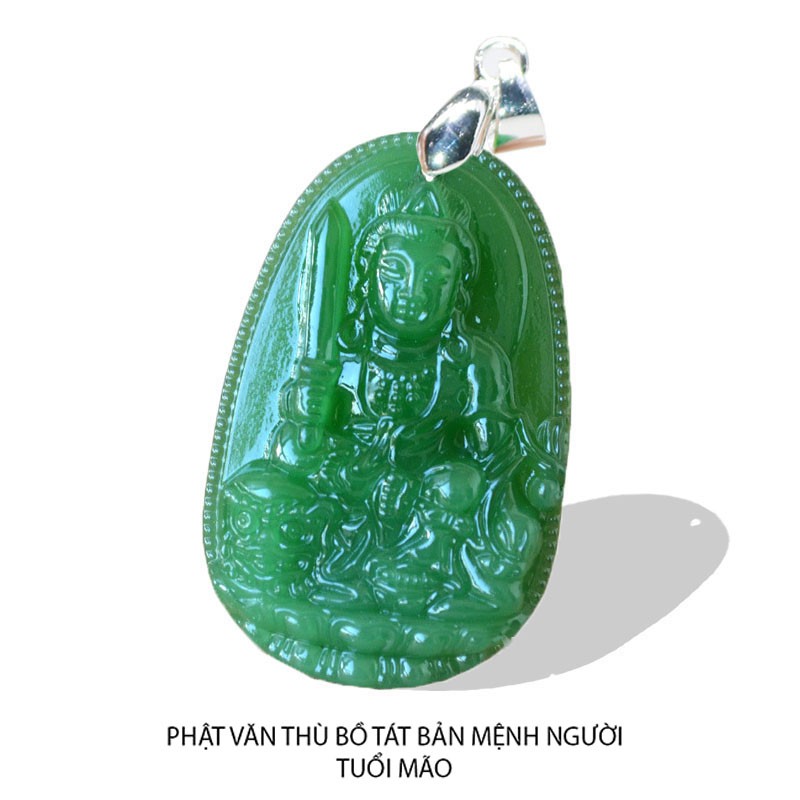 Mặt phật bản mệnh tuổi Tuất, Hợi đá cao cấp màu xanh size nhỏ - Phật A Di Đà - mặt phật - tượng phật - vòng cổ mặt phật