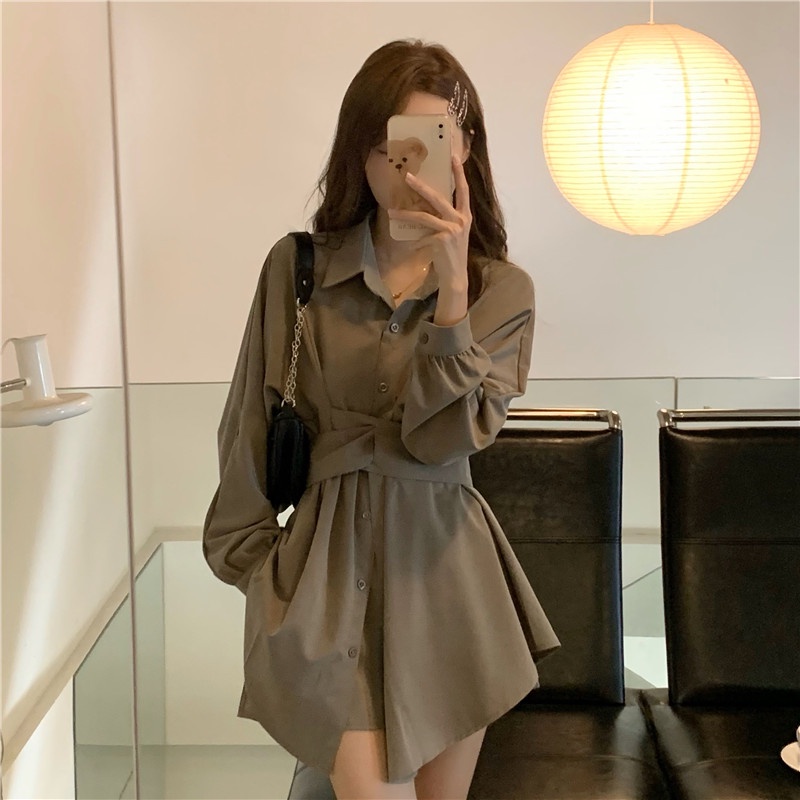 Set Áo Sơ Mi Bo Eo Giấu Quần Mix Quần Shorts Ống Rộng Cùng Màu