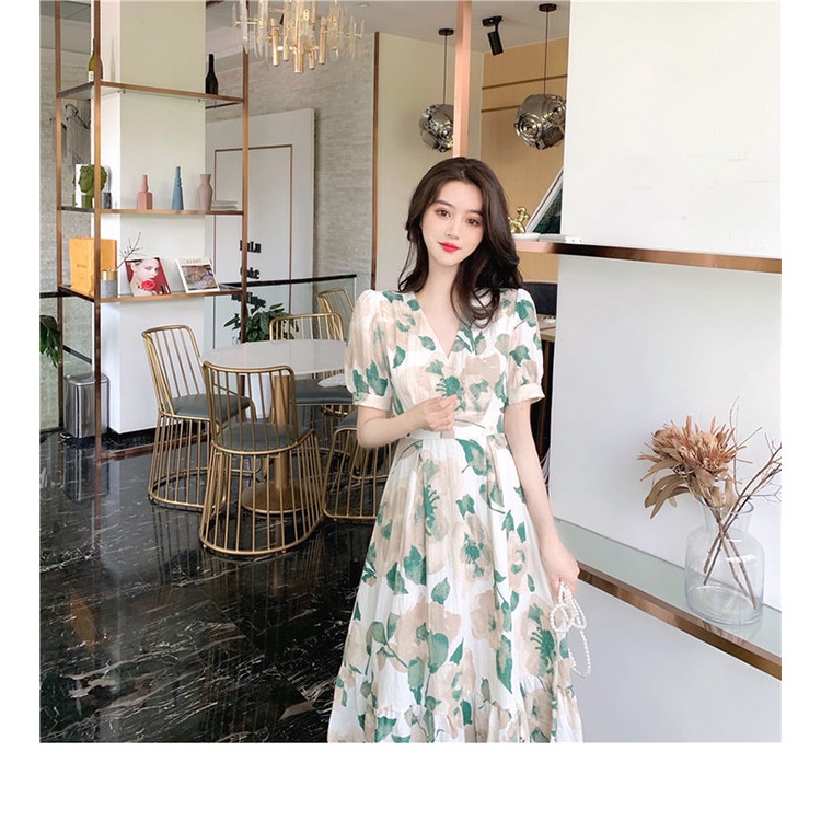 Đầm Dài Tới Mắt Cá Chân In Hoa Rừng Ngọt Ngào Thời Trang Mùa Hè 2022 Phong Cách Hepburn Mới Mẻ