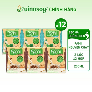 Combo 2 lốc sữa đậu nành Fami Nguyên Chất vị Bạc hà và Fami Nguyên Chất vị đường đen (12 hộp x 200ml)