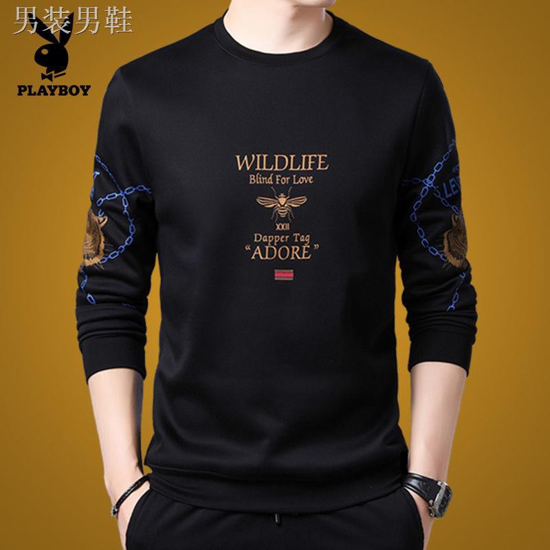 ✥✑▥Playboy nam giới mùa thu và mùa đông dài tay áo thun nam cổ tròn mỏng thường áo thun in hình đáy áo sơ mi nam áo len