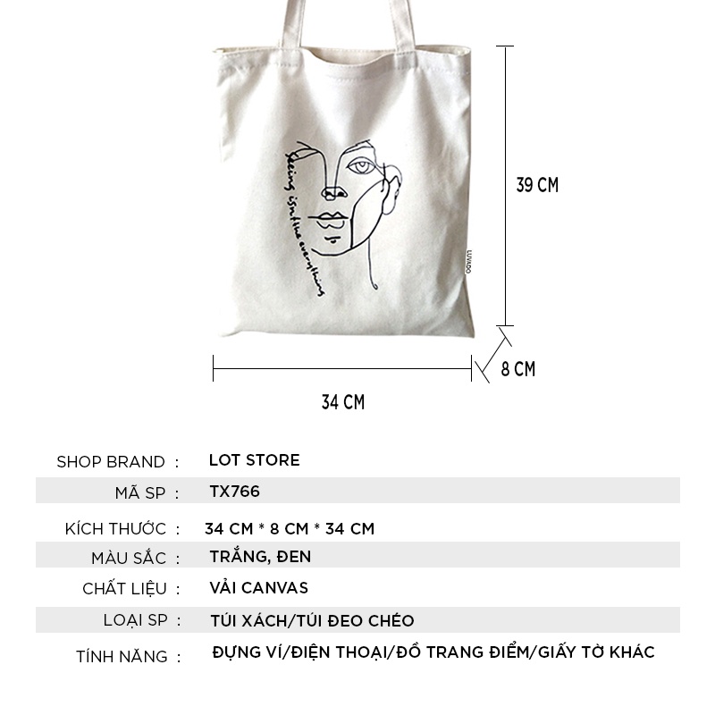 Túi tote trơn vải đeo chéo đi học canvas mềm giá rẻ LOT STORE TX766