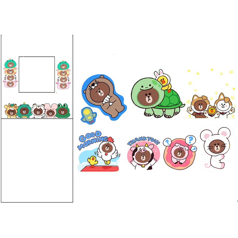 sticker gấu brown thỏ cony vịt sally cắt rời size to SCI4 có bao giấy cute dễ thương bullet journal