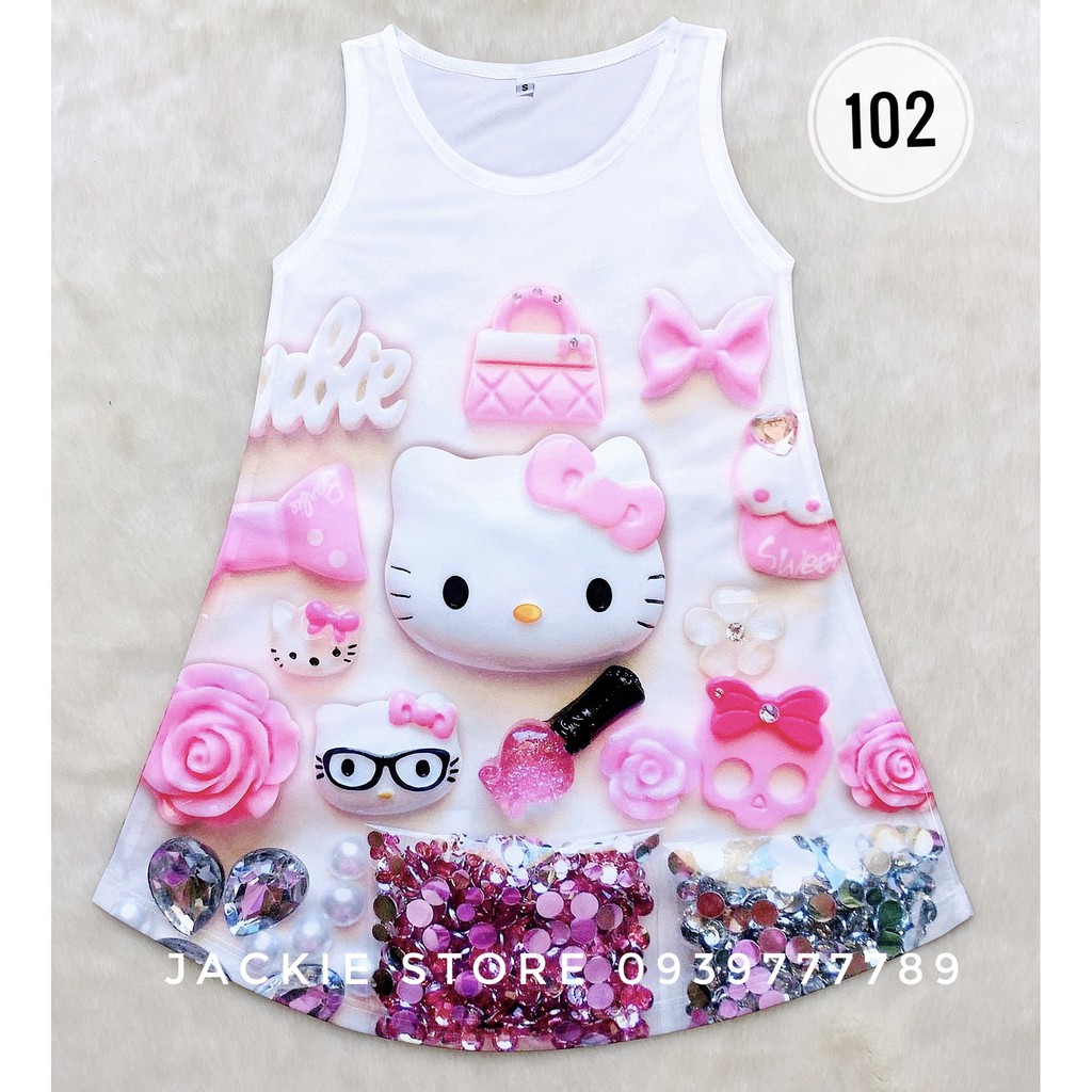 Đầm 3d hello kitty hồng sát tay