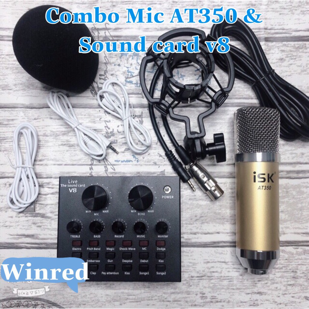 Mic Thu ÂM AT350 và sund card V8 auto-tune bản tiếng anh- Bộ mic đã có dây livestream ♥️♥️