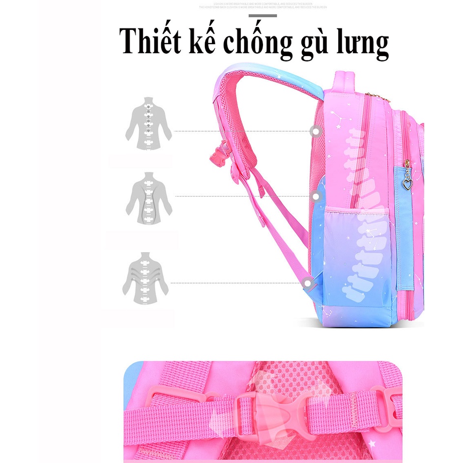 Balo chống gù học sinh siêu nhẹ chống thấm, họa tiết đáng yêu cho bé gái cấp 1, cấp 2