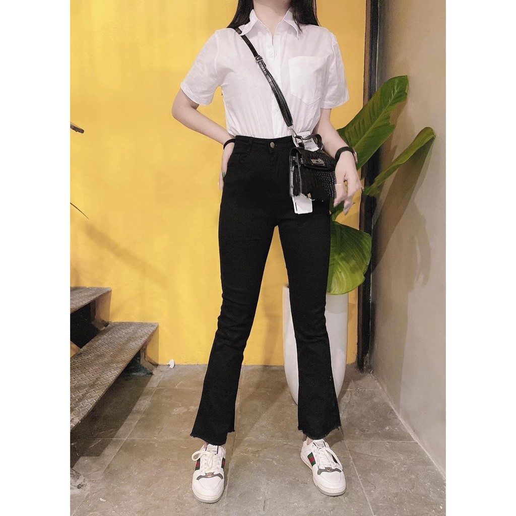 Quần Jean Nữ ỐNG LOE dài màu ĐEN chất jean giãn tốt L099-1