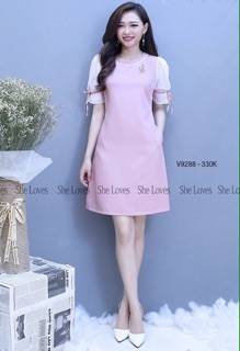 Đầm suông tay phối voan
