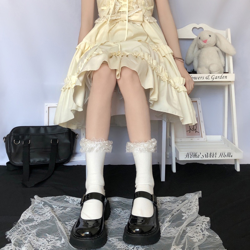 Vớ Cotton Nhún Bèo Màu Sắc Ngọt Ngào Phong Cách Harajuku Nhật Bản Cho Nữ