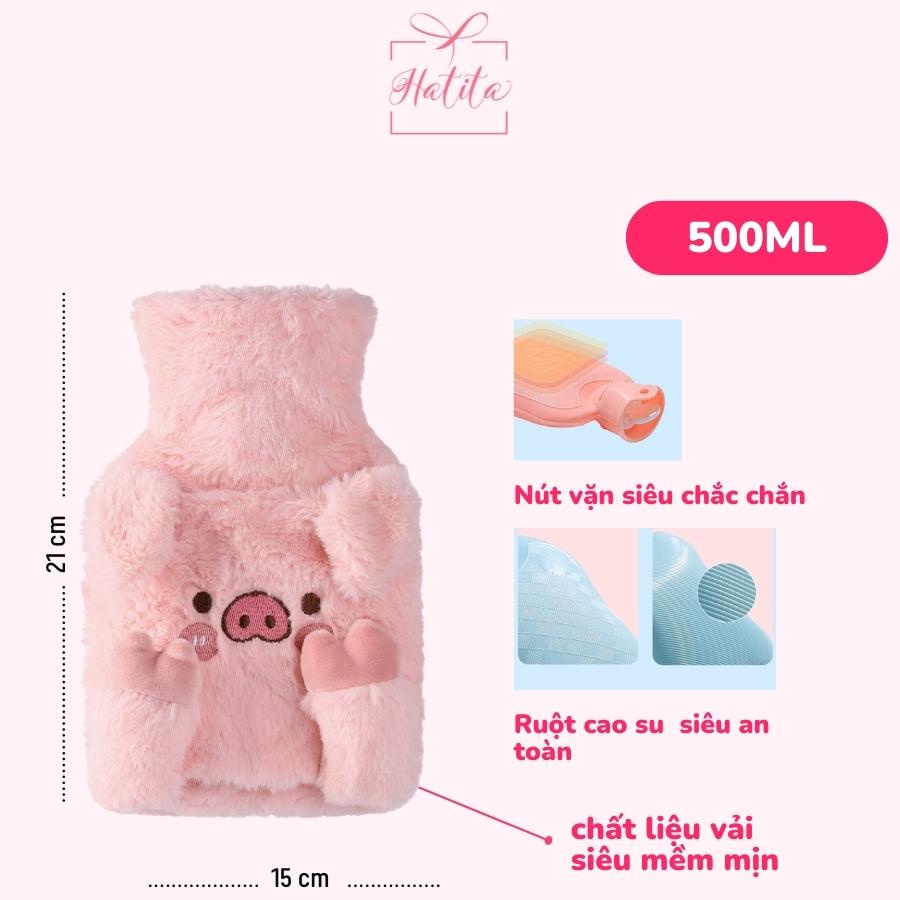 Túi chườm bụng kinh HATITA 500ml phiên bản heo hồng dễ thương, món quà ý nghĩa tặng người yêu