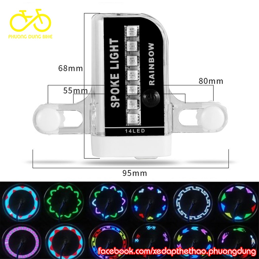 Đèn gắn tăm xe đạp 14 led Rainbow có nút công tắc - Đèn led tạo nhiều hình