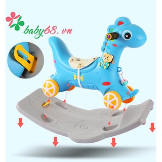 NGỰA BẬP BÊNH 2 in 1 vừa bập bênh vừa ủn CÓ ĐÈN CÓ BÁNH XE CÓ NHẠC VUI NHỘN