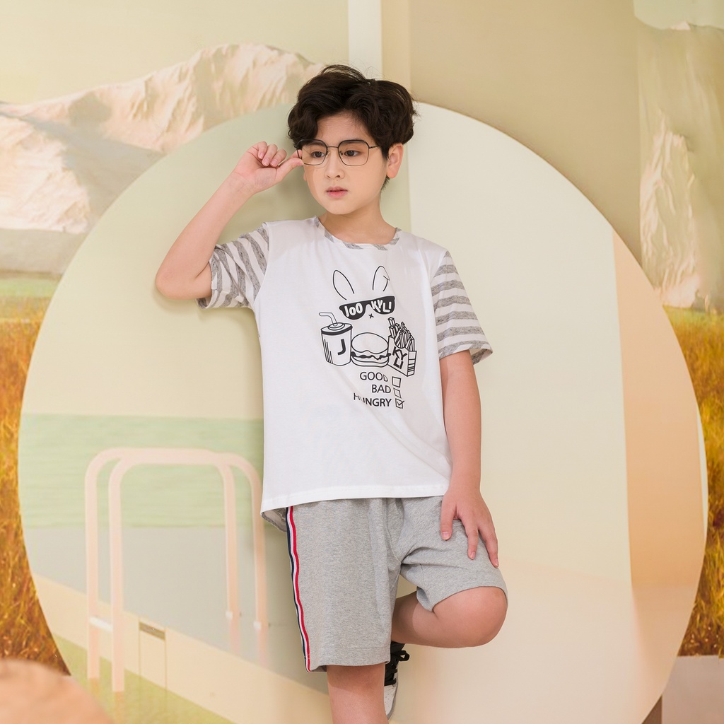 Bộ quần áo thun JOOKYLI bé trai màu xám 94B0548