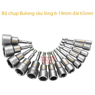 Bộ tuýp, Bộ chụp Bulong có nam châm 6-19mm chuôi lục giác dài 65mm cho Khoan, Bắn vít.