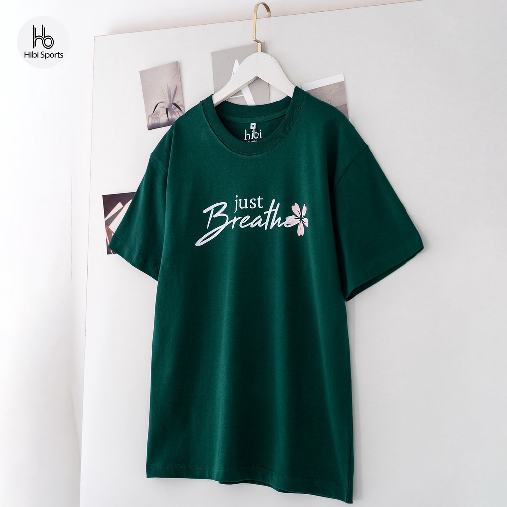 Áo thun tay lỡ Hibi Sports chữ JUST BREATHE ST004 kiểu phông unisex nam nữ, vải cotton Premium, form oversize