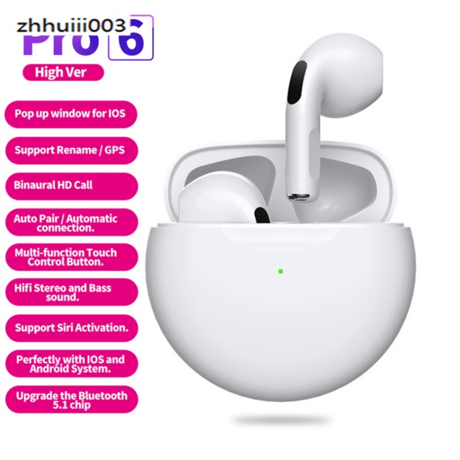 Tai Nghe Bluetooth Không Dây ZHIHUI Pro6 Điều Khiển Cảm Ứng Tiện Dụng