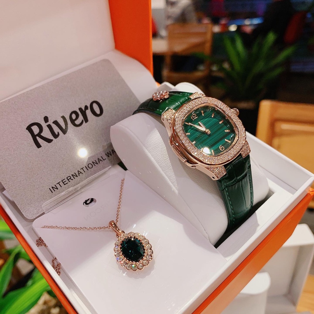 Đồng Hồ Nữ Rivero Vuông xanh lá cây