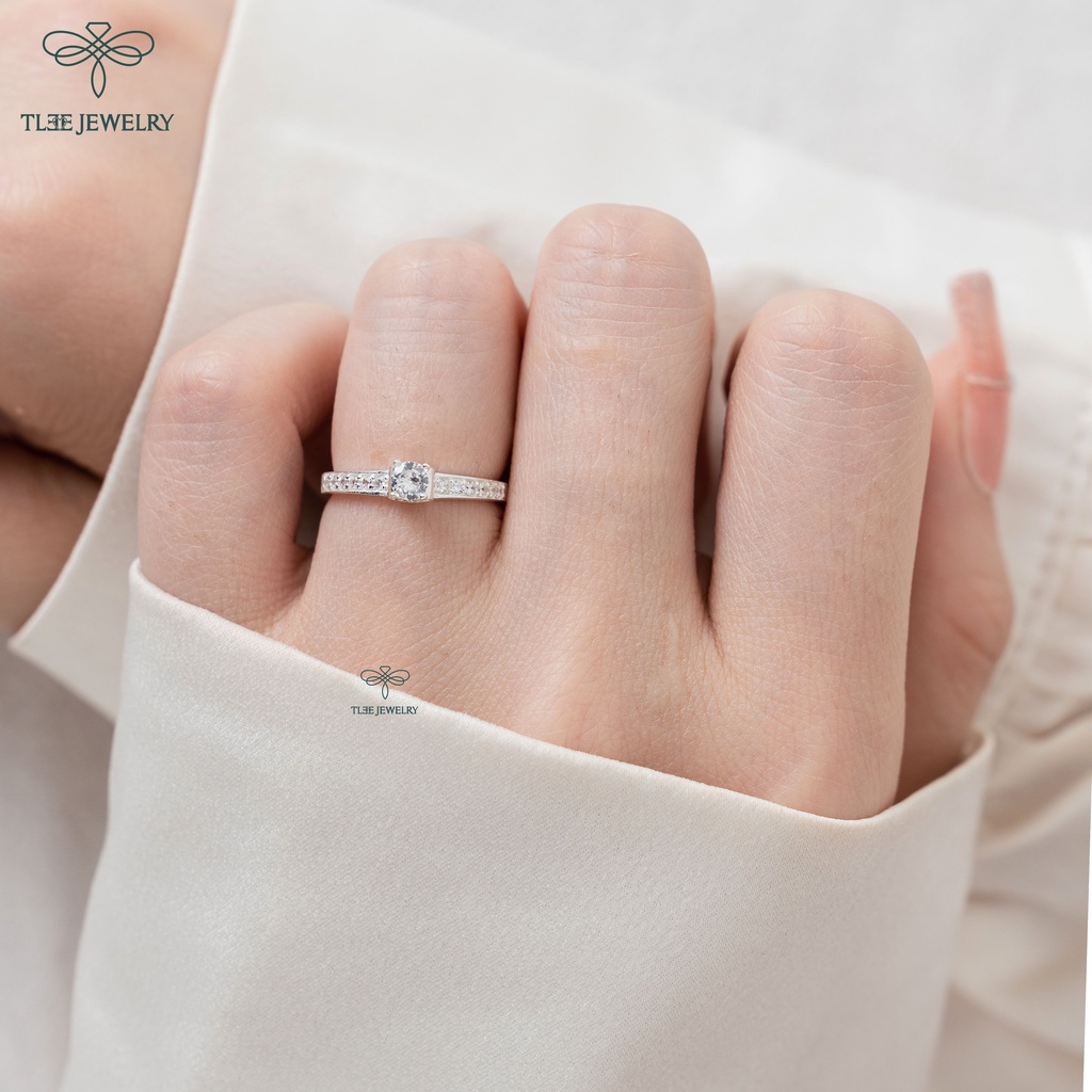 Nhẫn bạc nữ TLEE bốn chấu viền đính đá trai tim xinh xắn TleeJewelry A0216