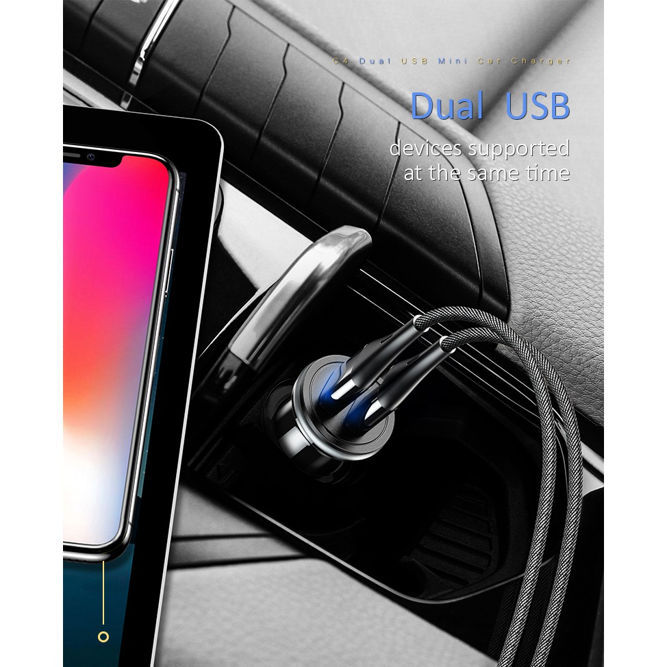 Cổng Cắm Trên Xe Hơi USAMS C4 Hai Cổng USB Type C PD Cho Iphone Oppo Samsung Huawei Vivo Xiaomi