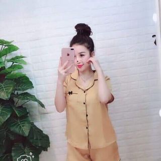 Bộ ngủ lụa cộc 12 màu viền nơ , hàng đẹp